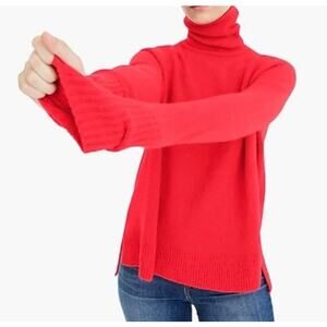 J CREW Merino Wool Turtleneck Sweater Side Slits Relaxed Coral Pink sz S Barbie